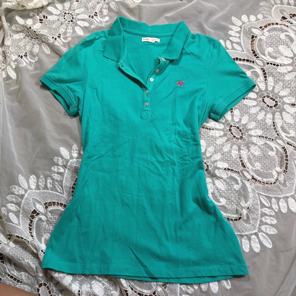 Aeropostale Y2K Preppy Teal Green A87 Logo Pique Short Sleeve Polo Shirt XL